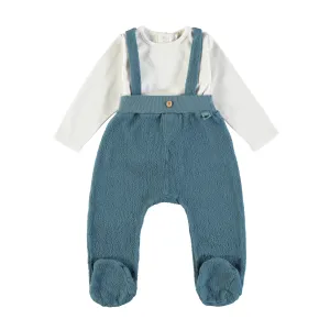 one piece sherpa overalls with tee - baltic blue