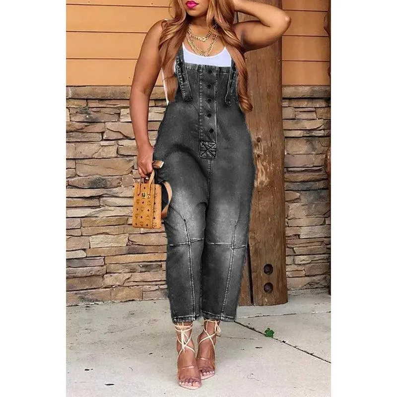 OVERALLS-INSPIRED DENINM JUMPSUIT — 4 SHADES FRAYED