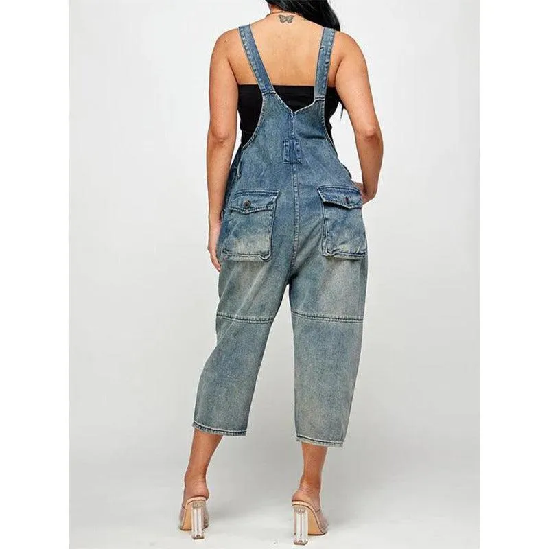 OVERALLS-INSPIRED DENINM JUMPSUIT — 4 SHADES FRAYED