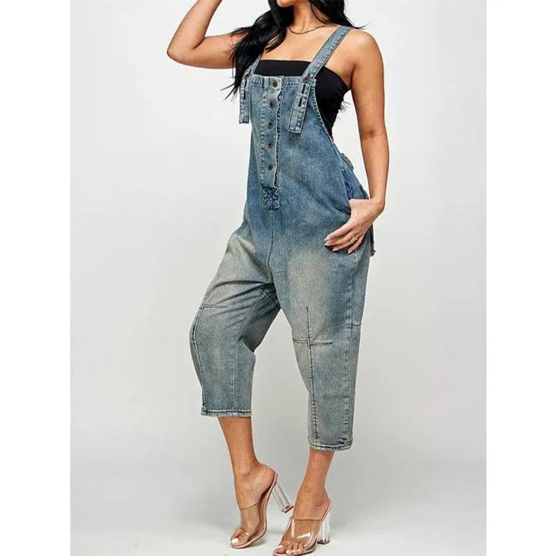 OVERALLS-INSPIRED DENINM JUMPSUIT — 4 SHADES FRAYED