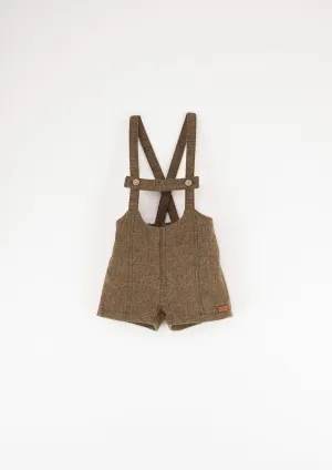 Popelin Green Check Woolen Short Dungarees With Straps