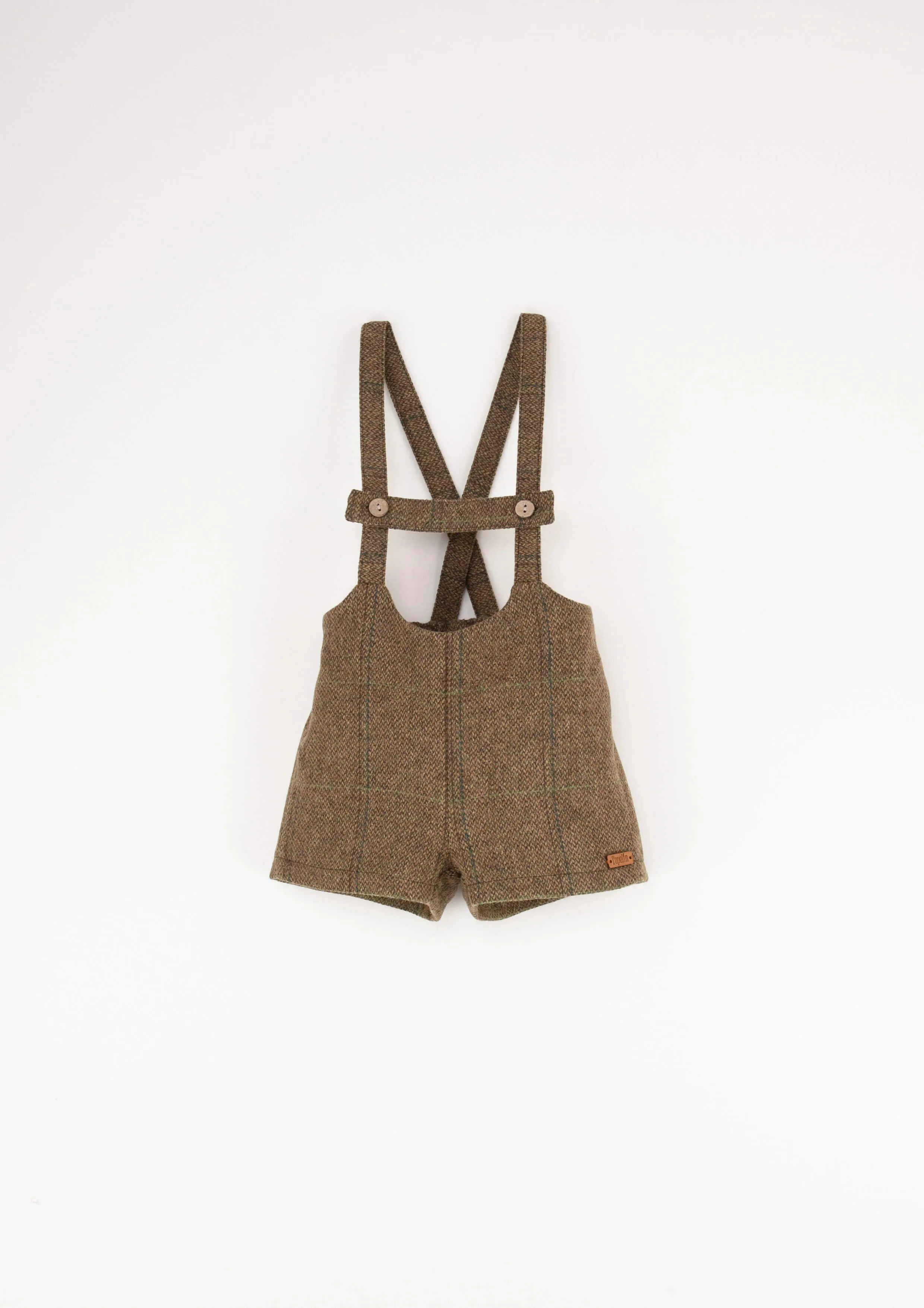 Popelin Green Check Woolen Short Dungarees With Straps