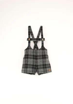 Popelin Grey Check Woolen Short Dungarees With Straps