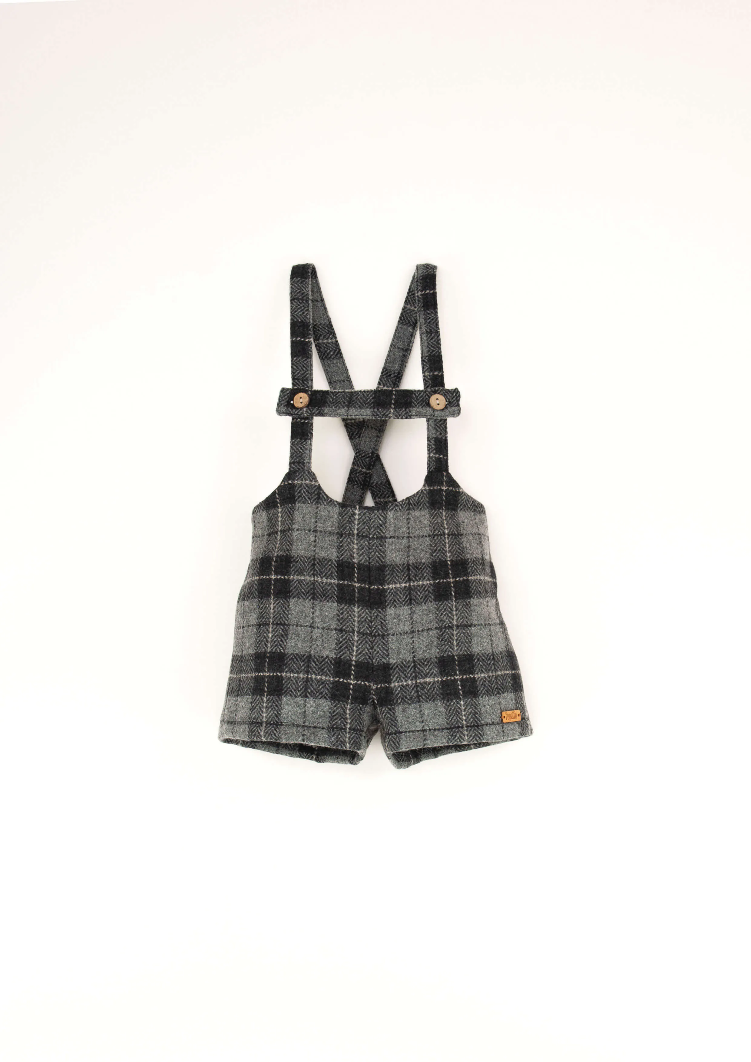 Popelin Grey Check Woolen Short Dungarees With Straps