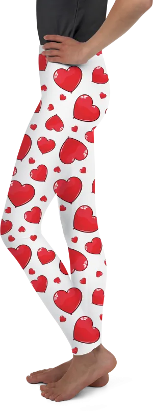 Red Heart Shaped Balloons Youth Leggings