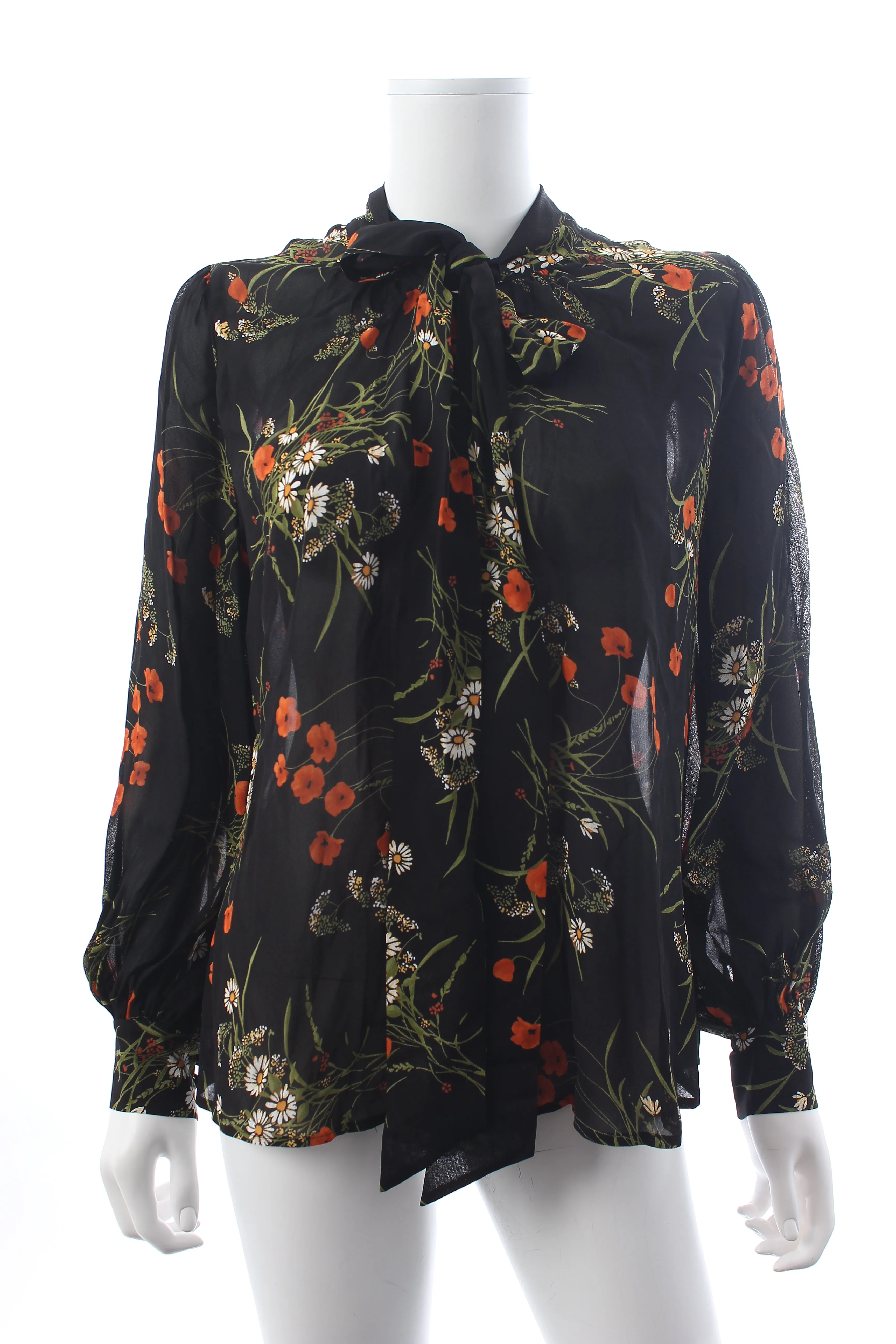 Reformation Freya Floral Printed Tie-Neck Blouse