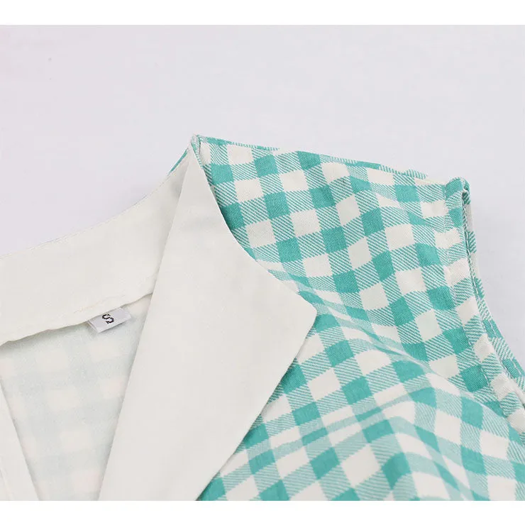 Retro Mint Green Checked Dress