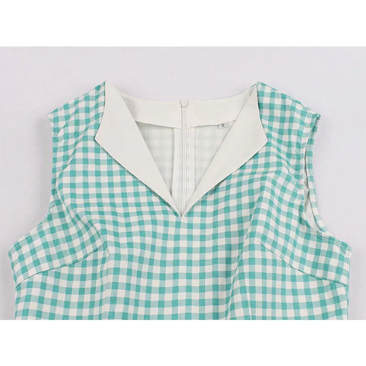 Retro Mint Green Checked Dress