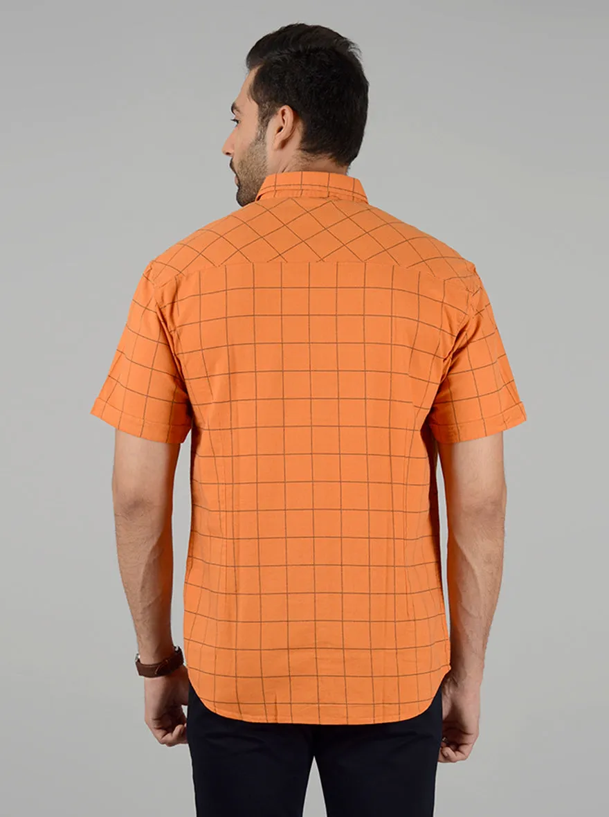 Rust and Orange Checked Slim Fit Casual Shirt | Greenfibre