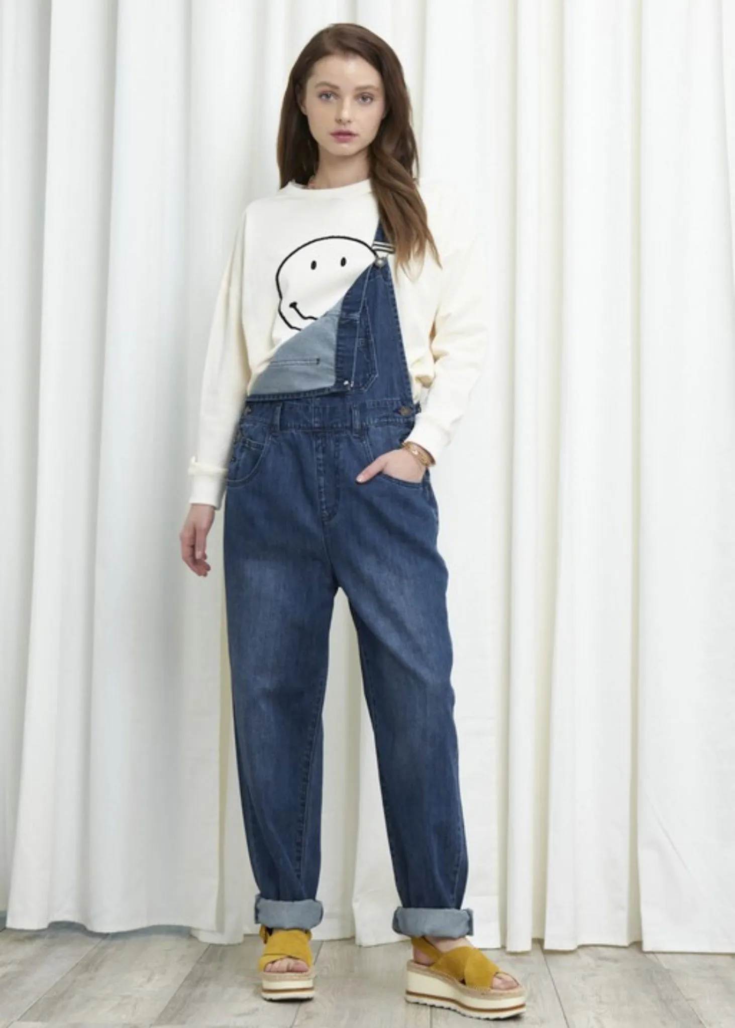 Savanna, women’s, dark denim loose fit overalls