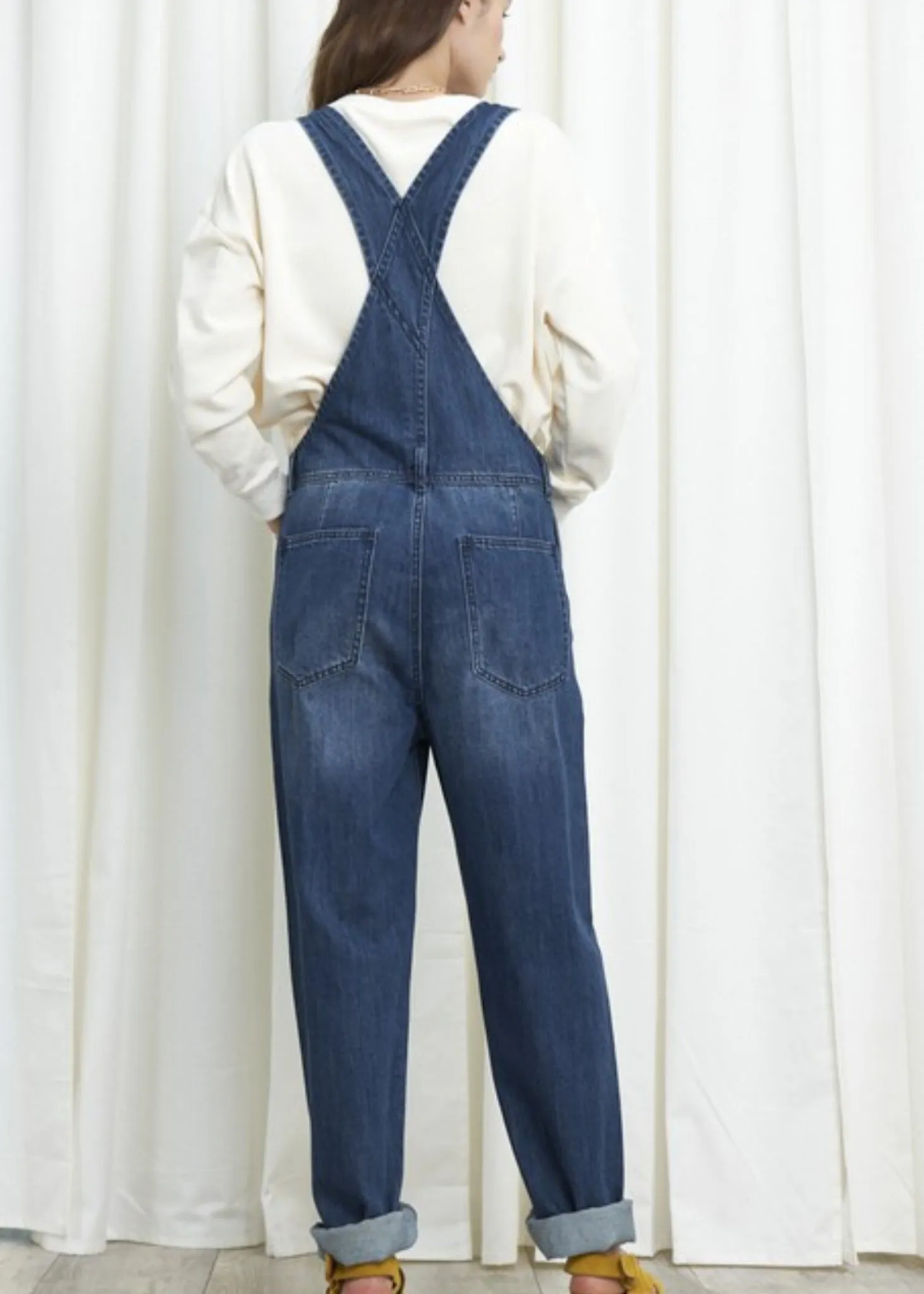 Savanna, women’s, dark denim loose fit overalls