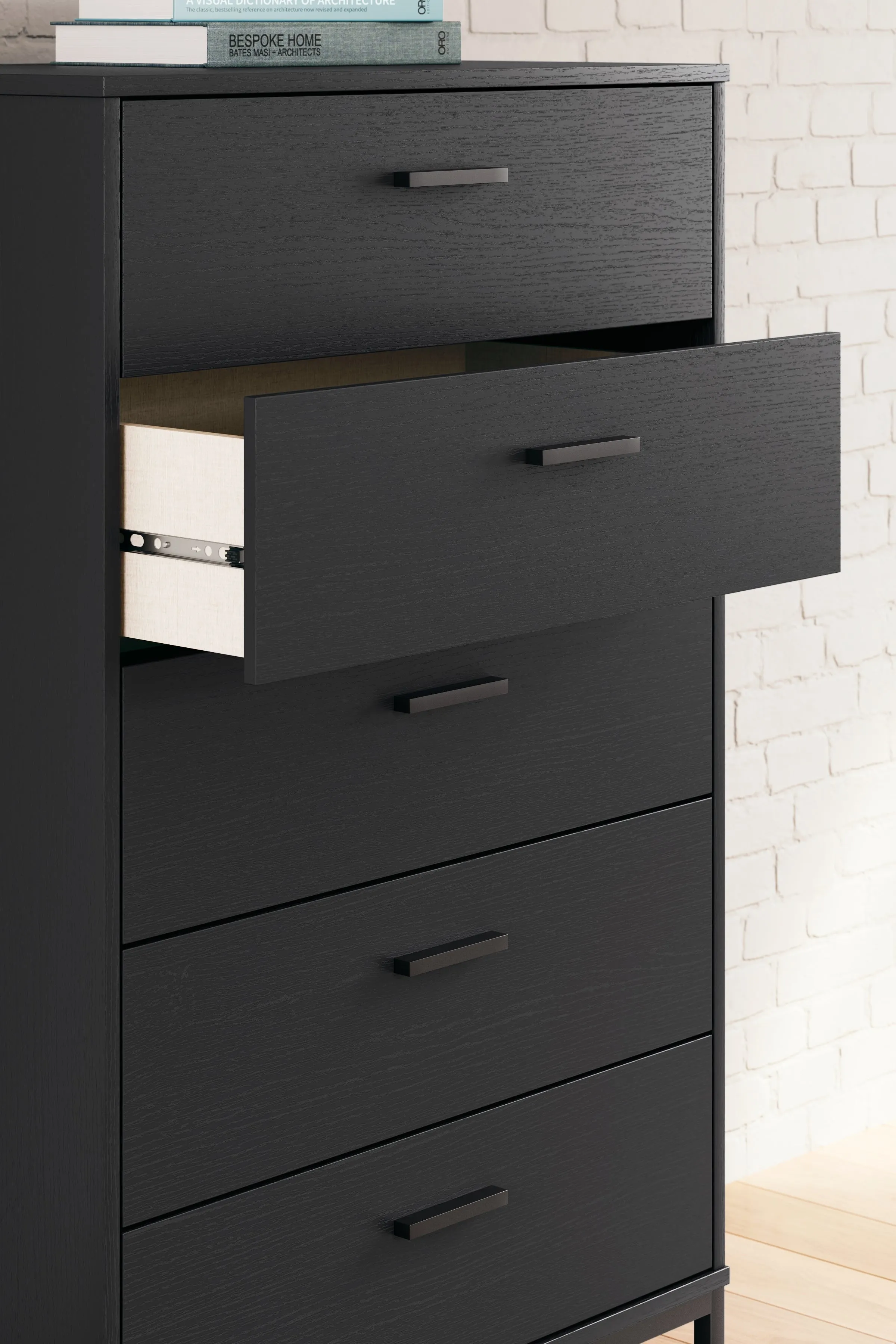 Socalle Twin Panel Headboard with Dresser, Chest and 2 Nightstands in Black
