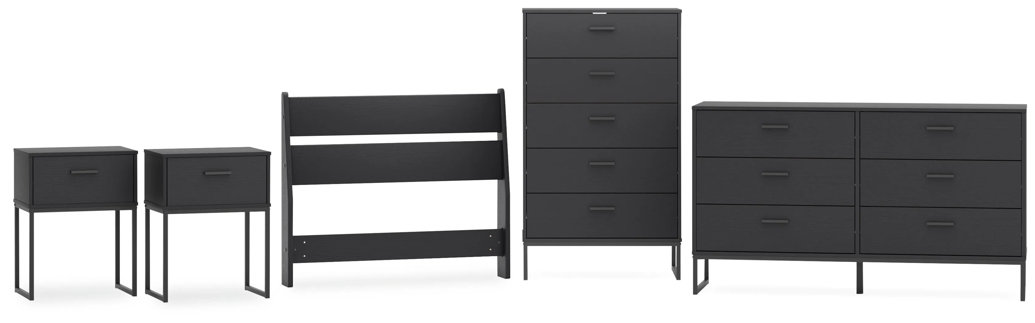 Socalle Twin Panel Headboard with Dresser, Chest and 2 Nightstands in Black