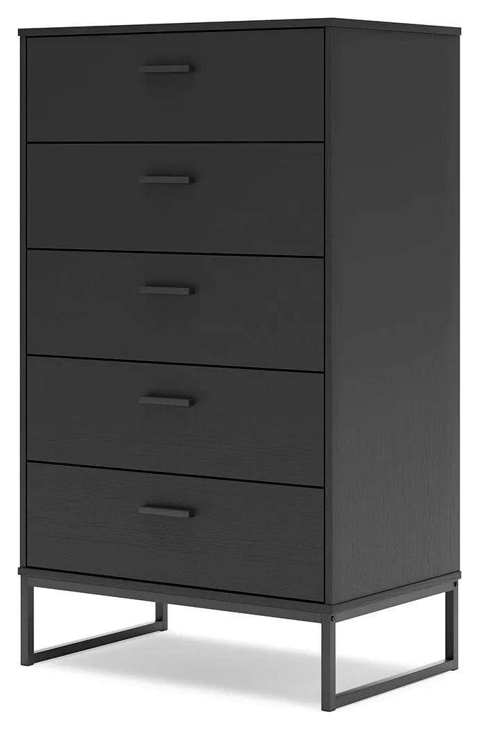 Socalle Twin Panel Headboard with Dresser, Chest and 2 Nightstands in Black