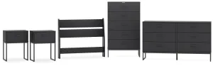 Socalle Twin Panel Headboard with Dresser, Chest and 2 Nightstands in Black
