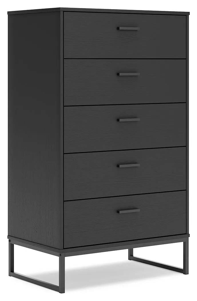 Socalle Twin Panel Headboard with Dresser, Chest and 2 Nightstands in Black