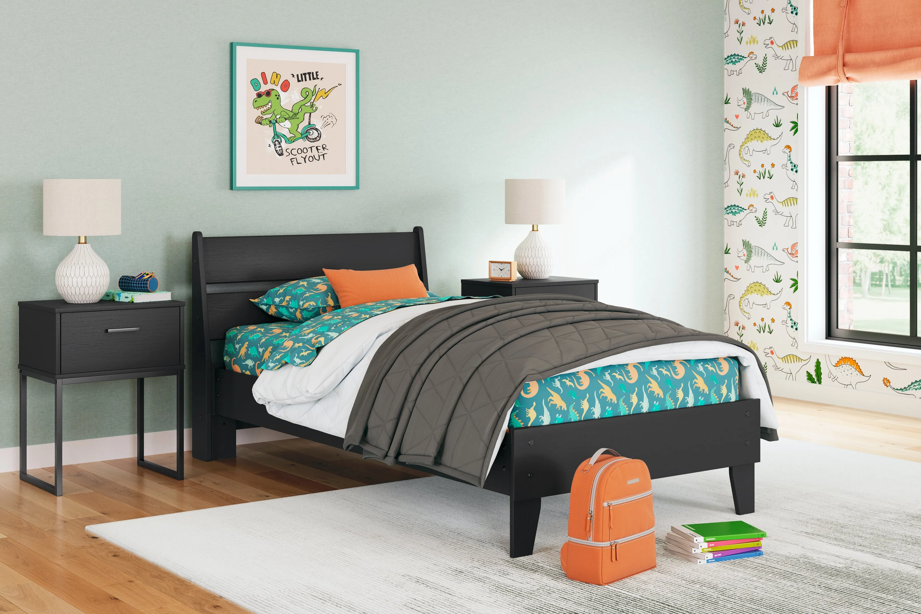Socalle Twin Panel Platform Bed with Dresser and Nightstand in Black