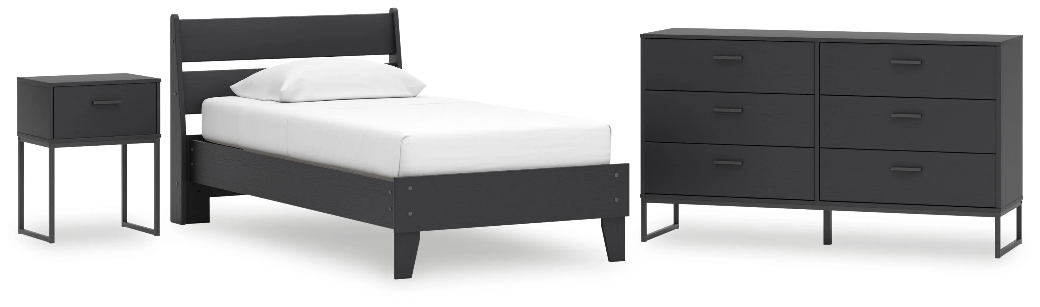 Socalle Twin Panel Platform Bed with Dresser and Nightstand in Black