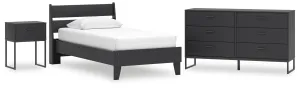 Socalle Twin Panel Platform Bed with Dresser and Nightstand in Black