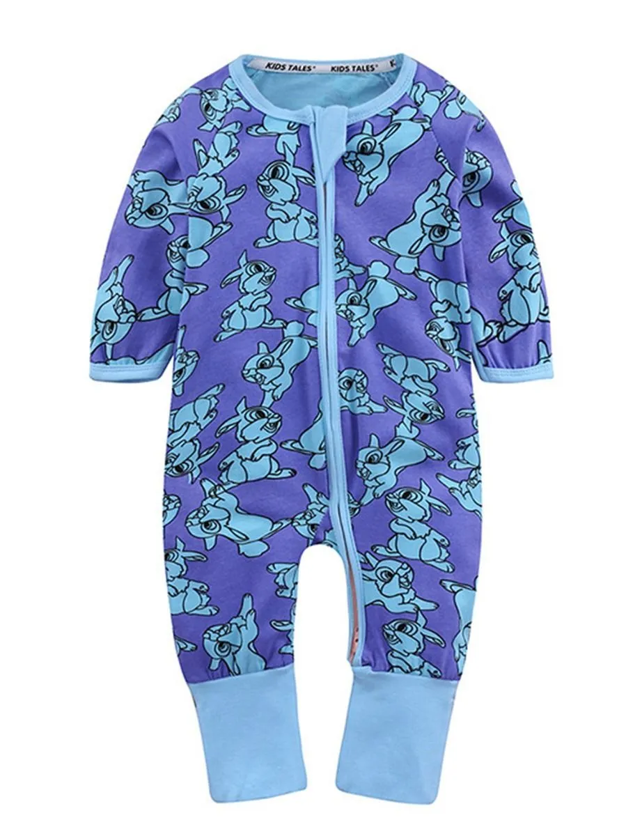 Spring Autumn Infant Boys Girl Cartoon Printed Zip Overalls
