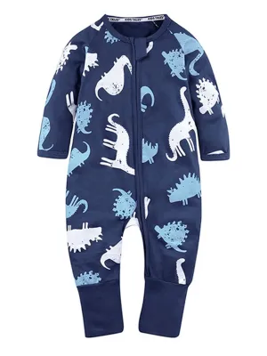 Spring Autumn Infant Boys Girl Cartoon Printed Zip Overalls