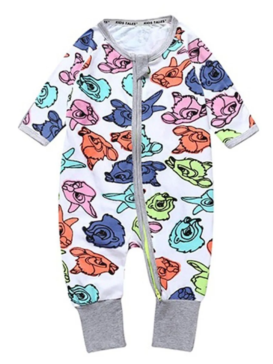 Spring Autumn Infant Boys Girl Cartoon Printed Zip Overalls