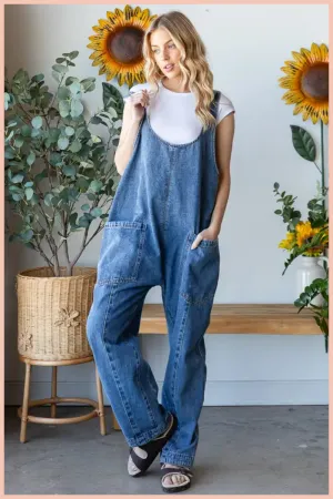 Star Patch Denim Overalls   Belted Straps