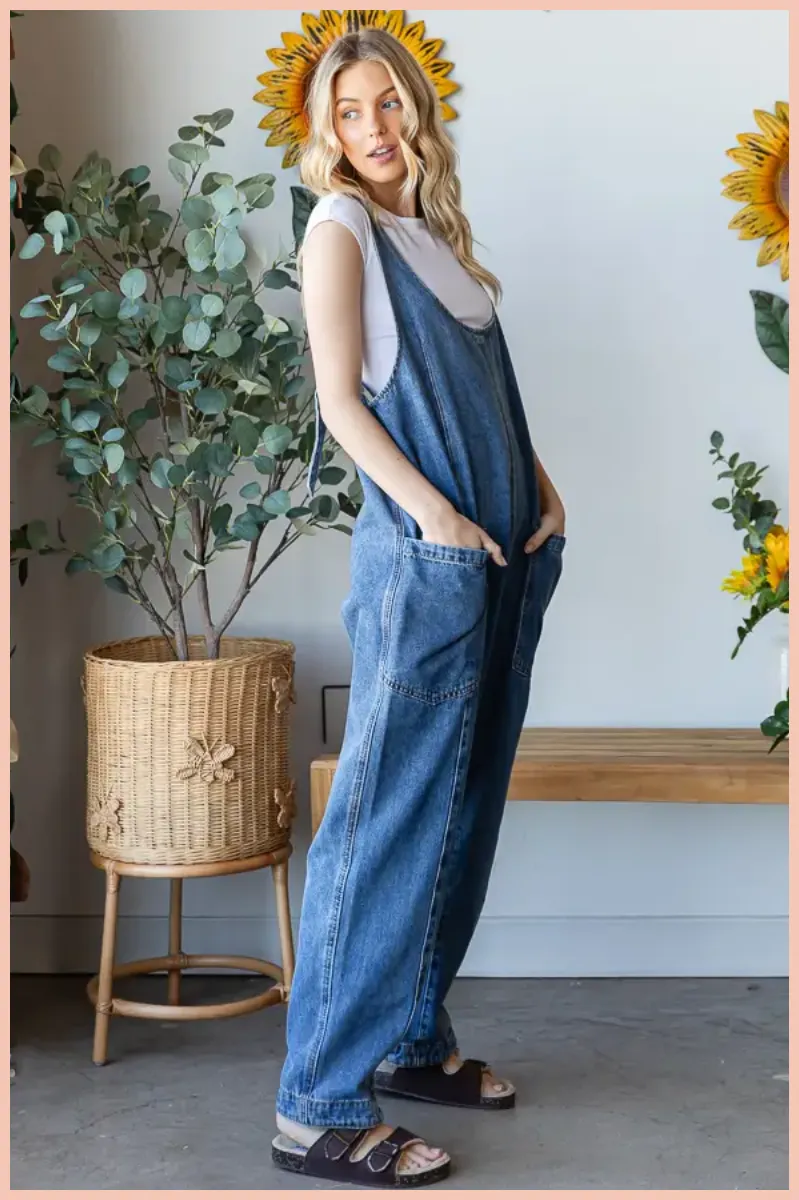 Star Patch Denim Overalls   Belted Straps