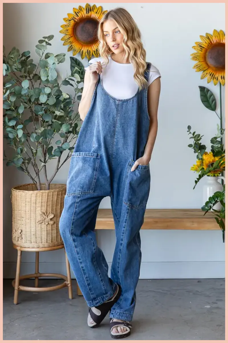Star Patch Denim Overalls   Belted Straps