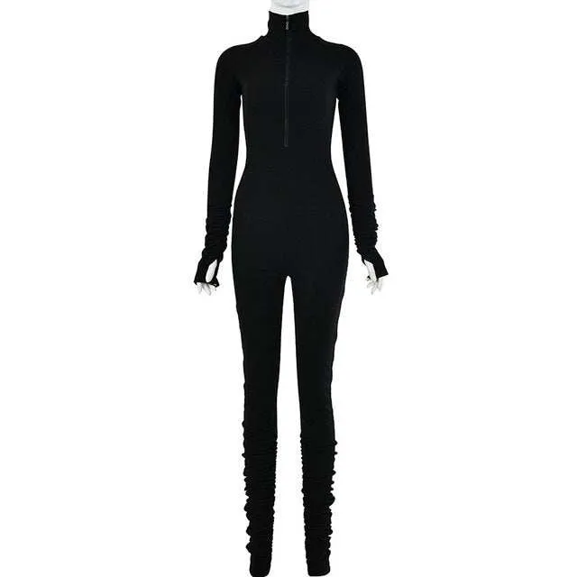Turtleneck Gloved Sleeve Jumpsuits Leggings