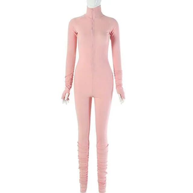 Turtleneck Gloved Sleeve Jumpsuits Leggings