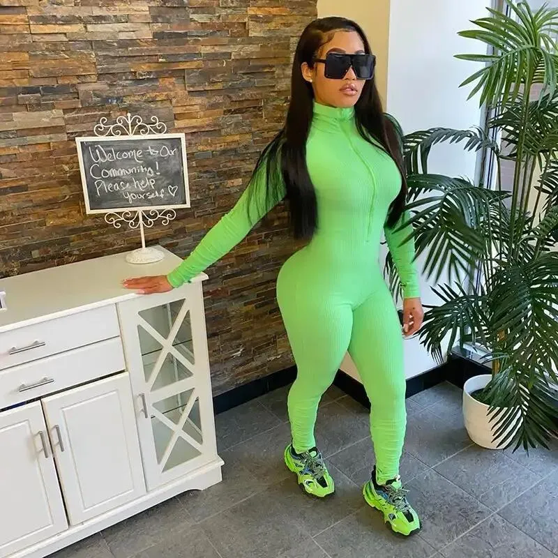 Turtleneck Gloved Sleeve Jumpsuits Leggings