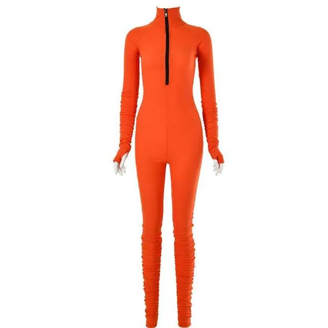 Turtleneck Gloved Sleeve Jumpsuits Leggings