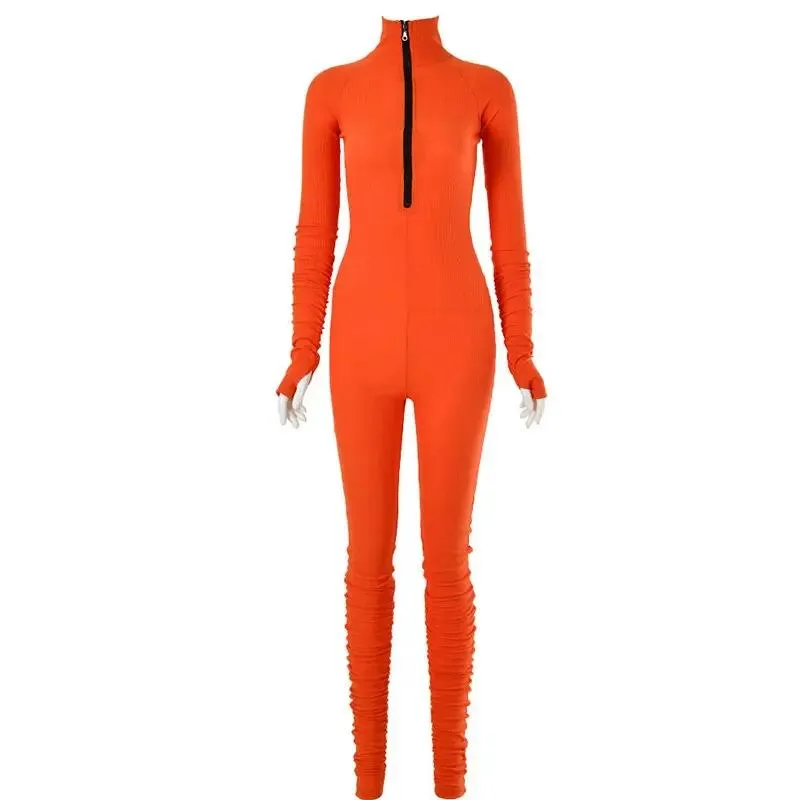 Turtleneck Gloved Sleeve Jumpsuits Leggings