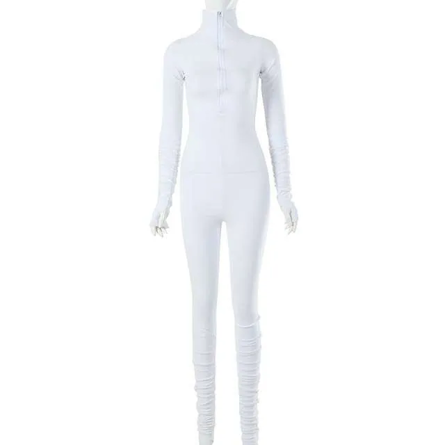 Turtleneck Gloved Sleeve Jumpsuits Leggings
