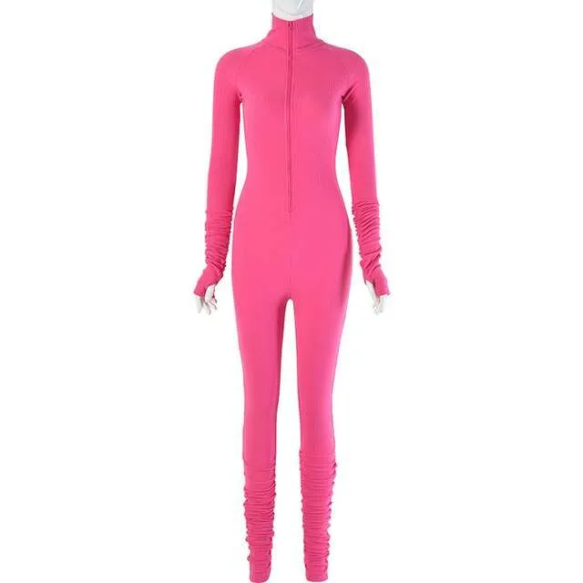 Turtleneck Gloved Sleeve Jumpsuits Leggings