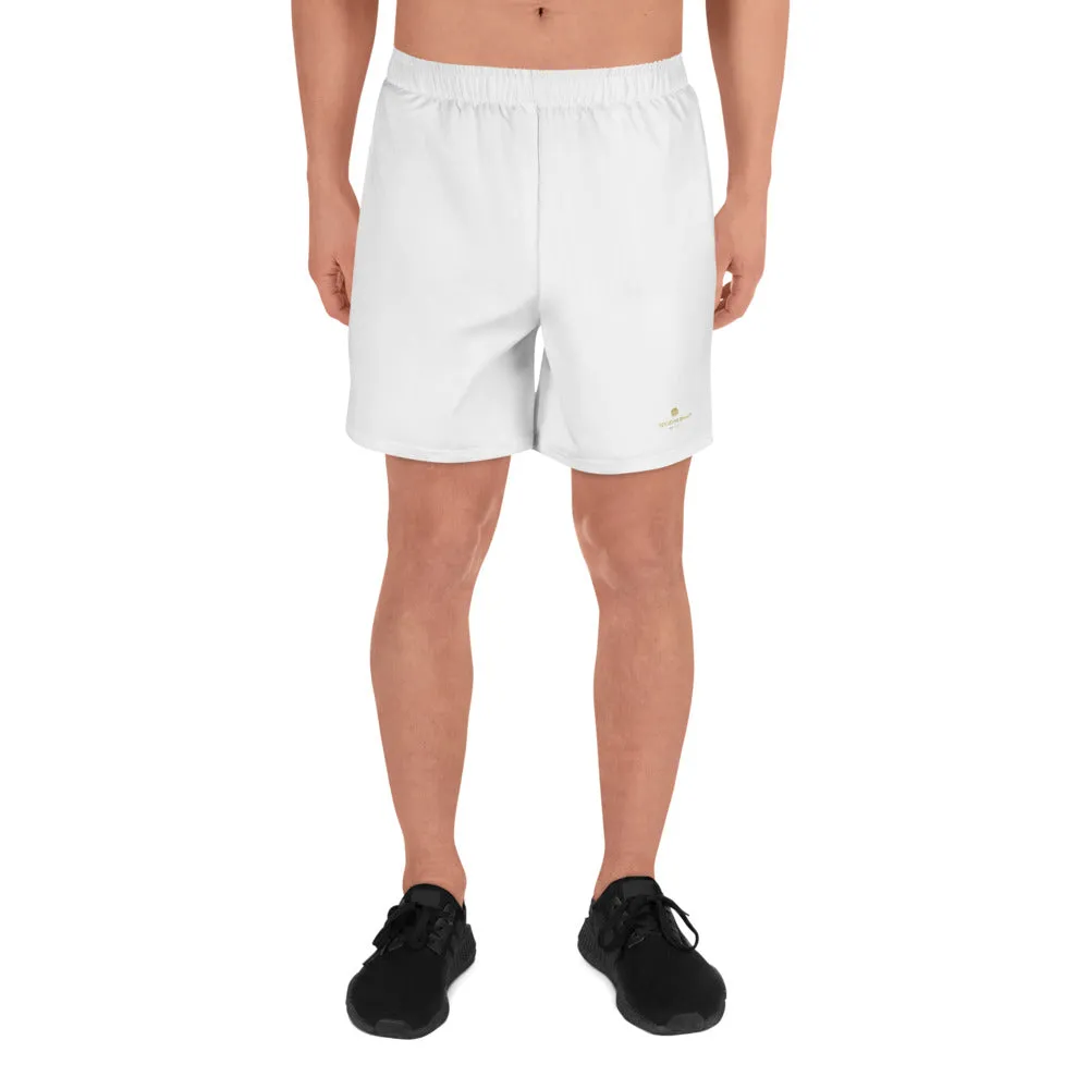 White Men's Long Shorts, Bright Titanium Solid Color Print Long Shorts-Made in Europe