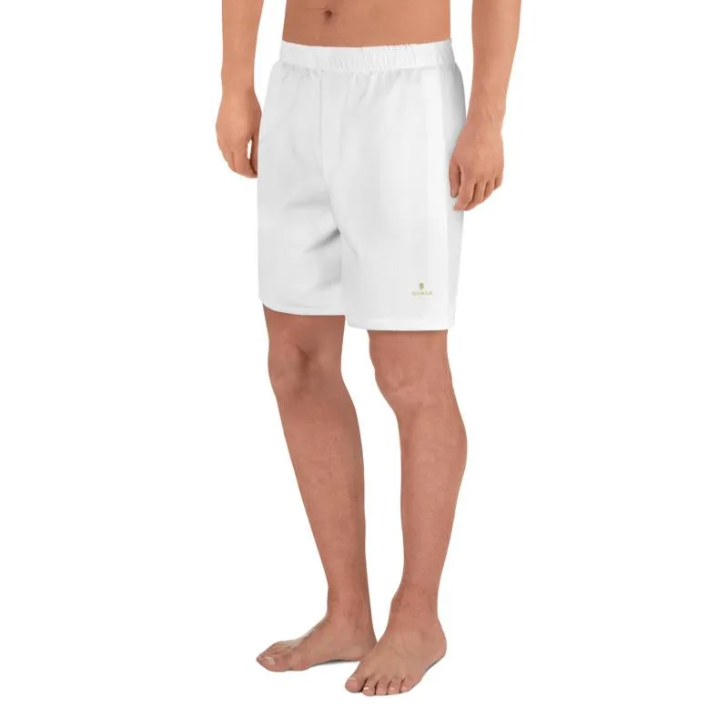 White Men's Long Shorts, Bright Titanium Solid Color Print Long Shorts-Made in Europe