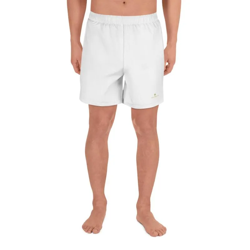 White Men's Long Shorts, Bright Titanium Solid Color Print Long Shorts-Made in Europe