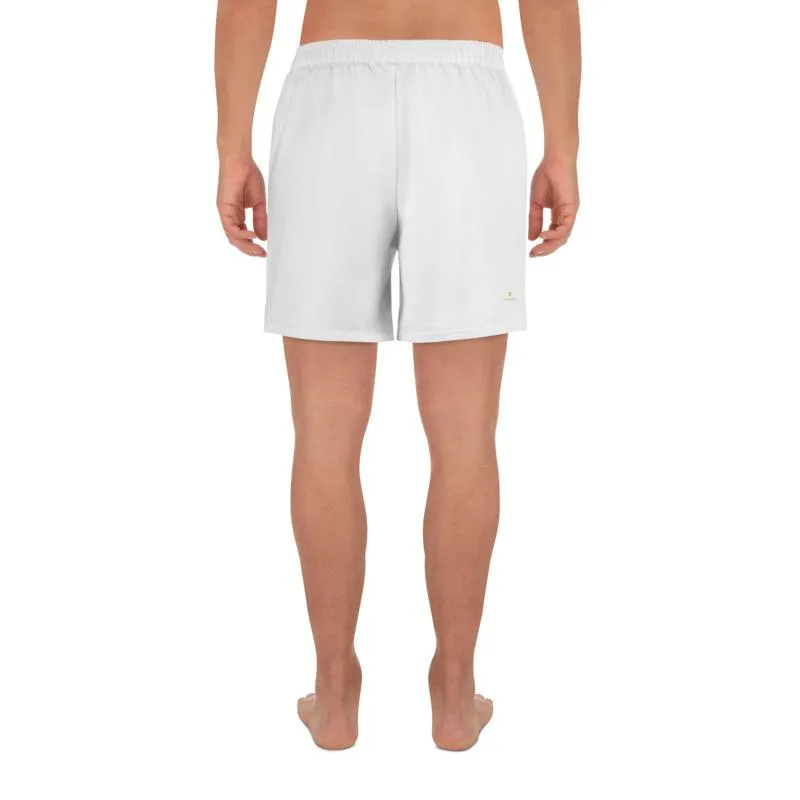 White Men's Long Shorts, Bright Titanium Solid Color Print Long Shorts-Made in Europe