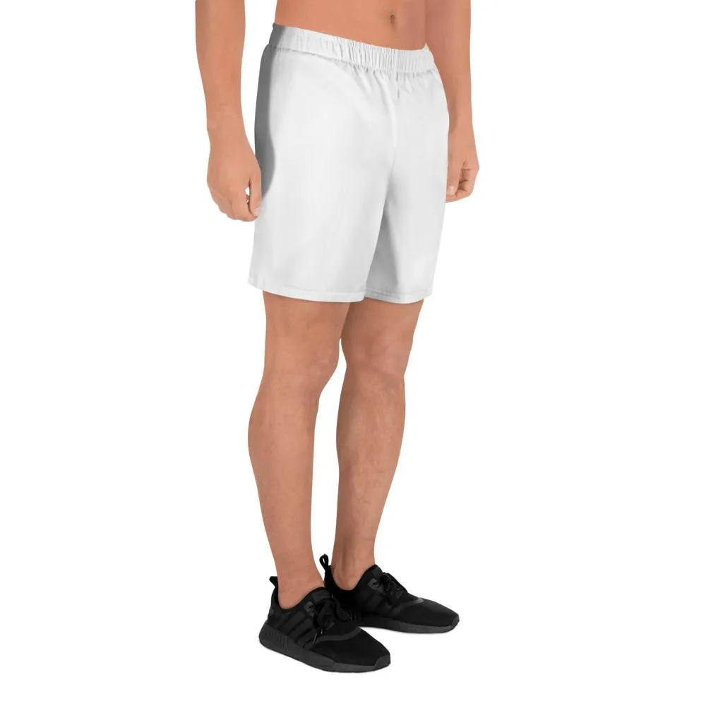 White Men's Long Shorts, Bright Titanium Solid Color Print Long Shorts-Made in Europe