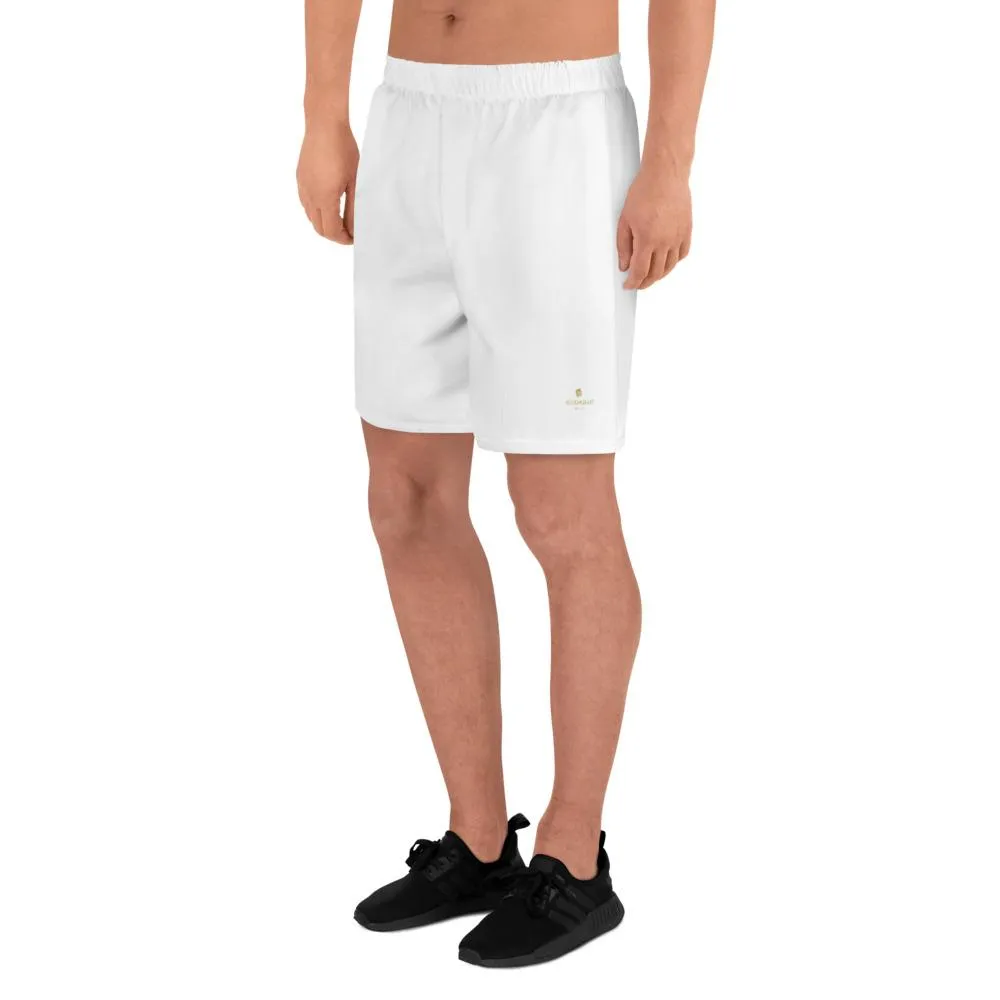 White Men's Long Shorts, Bright Titanium Solid Color Print Long Shorts-Made in Europe